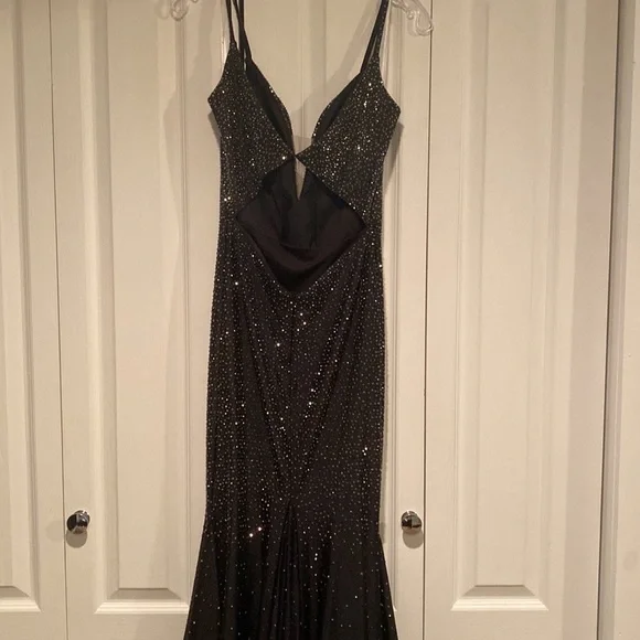 Black prom dress with silver rhinestones - Picture 7 of 10